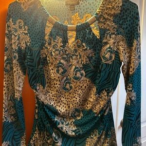 Thalia Sodi Teal and Gold Long Sleeve Dress